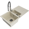 Mexen Matias fregadero de granito de 1,5 senos con escurridor y grifo de cocina Aster, beige - 6502-69-73450-07-B