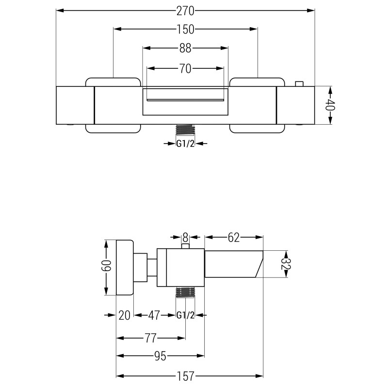 Mexen Cube rubinetteria termostatica per vasca, grigio canna di fucile spazzolato - 77360-66