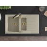 Mexen Matias Granitspüle 1,5-Kammer mit Abtropffläche und Küchenarmatur Aster, beige - 6502-69-73450-57-G