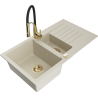 Mexen Matias Granite Kitchen Sink 1.5 Bowl with Drainer and Aster Kitchen Tap, Beige - 6502-69-73450-57-G
