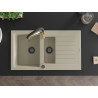 Mexen Matias Granitspüle 1,5-beckig mit Abtropffläche und Küchenarmatur Aster, beige - 6502-69-73450-57-B