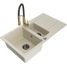Mexen Matias 1.5-bowl granite kitchen sink with drainer and Aster faucet, beige - 6502-69-73450-57-B