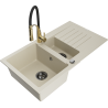 Mexen Matias granieten spoelbak 1,5-komers met afdruiprek en keukenmengkraan Aster, beige - 6502-69-73450-57-B