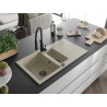 Mexen Matias granieten gootsteen 1,5-kamer met afdruiprek en keukenkraan Aster, beige - 6502-69-73450-70-B