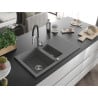 Mexen Matias granite sink 1.5-bowl with drainer and Aster kitchen tap, grey - 6502-71-73450-07