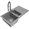 Mexen Matias 1.5-bowl granite sink with drainer and Aster kitchen faucet, gray - 6502-71-73450-07