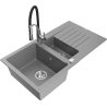 Mexen Matias granite sink 1.5-bowl with drainer and Aster kitchen tap, grey - 6502-71-73450-07