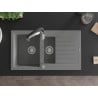 Mexen Matias granite sink 1.5-bowl with drainer and Aster kitchen tap, grey - 6502-71-73450-07