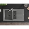 Mexen Matias granitā izlietne 1,5 nodalījums ar noteku un virtuves jaucējkrānu Aster, pelēka - 6502-71-73450-07-B
