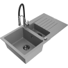 Mexen Matias 1.5-bowl granite sink with drainer and Aster kitchen faucet, gray - 6502-71-73450-07-B