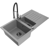 Mexen Matias lavello in granito 1,5 vasche con sgocciolatoio e miscelatore cucina Aster, grigio - 6502-71-73450-07-B