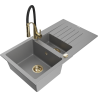 Mexen Matias fregadero de granito de 1,5 senos con escurridor y grifo de cocina Aster, gris - 6502-71-73450-57-G