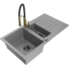 Mexen Matias 1.5-bowl granite sink with drainer and Aster kitchen faucet, gray - 6502-71-73450-57-B