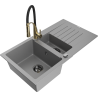 Mexen Matias fregadero de granito de 1,5 cubetas con escurridor y grifo de cocina Aster, gris - 6502-71-73450-57-B