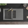 Mexen Matias 1.5-bowl granite sink with drainer and Aster kitchen faucet, gray - 6502-71-73450-57-B