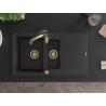 Mexen Matias Granitspüle 1,5-Becken mit Abtropffläche und Küchenarmatur Aster, schwarz/silber - 6502-73-73450-57-G
