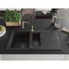 Mexen Matias Granitspüle 1,5-Becken mit Abtropffläche und Küchenarmatur Aster, schwarz/silber - 6502-73-73450-57-B