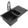 Mexen Matias fregadero de granito de 1,5 tazones con escurridor y grifo de cocina Aster, negro/plateado - 6502-73-73450-70-B