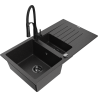 Mexen Matias granīta izlietne 1,5 nodalījumi ar noteci un virtuves jaucējkrānu Aster, melns/sudraba - 6502-73-73450-70-B