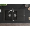 Mexen Matias Granitspüle 1,5-Fach mit Abtropffläche und Küchenarmatur Aster, Schwarz/Gold Metallic - 6502-75-73450-07