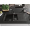 Mexen Matias granite sink 1.5 bowl with drainer and Aster kitchen tap, black/gold metallic - 6502-75-73450-07-B