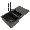 Mexen Matias fregadero de granito de 1,5 senos con escurridor y grifo de cocina Aster, negro/oro metálico - 6502-75-73450-07-B