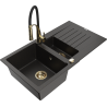 Mexen Matias fregadero de granito 1,5 senos con escurridor y grifo de cocina Aster, negro/oro metálico - 6502-75-73450-57-G