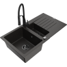 Mexen Matias fregadero de granito de 1,5 senos con escurridor y grifo de cocina Aster, negro/dorado metálico