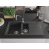 Mexen Matias granite sink 1.5-bowl with drainer and Aster kitchen tap, black speckled - 6502-76-73450-07