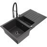 Mexen Matias 1.5-bowl granite sink with drainer and Aster kitchen tap, black speckled - 6502-76-73450-07-B