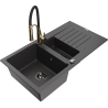 Mexen Matias granite sink 1.5-bowl with drainer and Aster kitchen tap, black speckled - 6502-76-73450-57-B