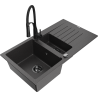 Mexen Matias fregadero de granito 1,5 senos con escurridor y grifo de cocina Aster, negro moteado - 6502-76-73450-70-B