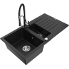 Mexen Matias fregadero de granito de 1,5 senos con escurridor y grifo de cocina Aster, negro - 6502-77-73450-07