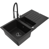 Mexen Matias granitā izlietne 1.5-kameru ar noteku un virtuves krānu Aster, melna - 6502-77-73450-07-B