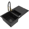 Mexen Matias 1.5-bowl granite sink with drainer and Aster kitchen tap, black - 6502-77-73450-57-B
