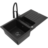 Mexen Matias fregadero de granito 1,5 senos con escurridor y grifo de cocina Aster, negro - 6502-77-73450-70-B