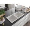Mexen Mario granite kitchen sink 2-bowl with Aster kitchen tap, white - 6504-20-73450-02