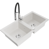 Mexen Mario granite sink 2-chamber with Aster kitchen tap, white - 6504-20-73450-07