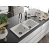 Mexen Mario granite kitchen sink 2-bowl with Aster kitchen tap, white - 6504-20-73450-07-B
