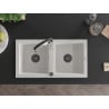 Mexen Mario granite kitchen sink 2-bowl with Aster kitchen tap, white - 6504-20-73450-07-B