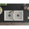 Mexen Mario granitische gootsteen met 2 kamers en keukenkraan Aster, wit - 6504-20-73450-57-B