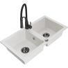 Mexen Mario fregadero de granito de 2 compartimentos con grifo de cocina Aster, blanco - 6504-20-73450-70-B