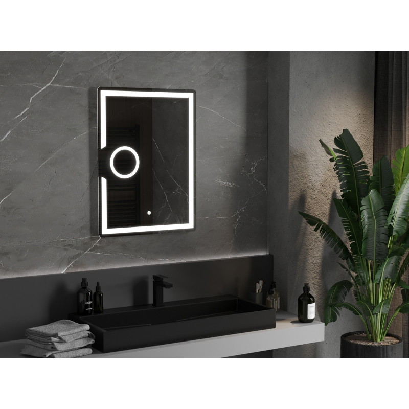 Mexen Onyx miroir de salle de bain éclairé avec miroir cosmétique 60 x 80 cm, LED 6000K, anti-buée - 9813-060-080-611-00