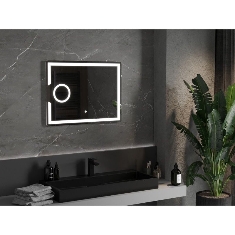 Mexen Onyx espejo de baño iluminado con espejo cosmético 80 x 60 cm, LED 6000K, antivaho - 9813-080-060-611-00