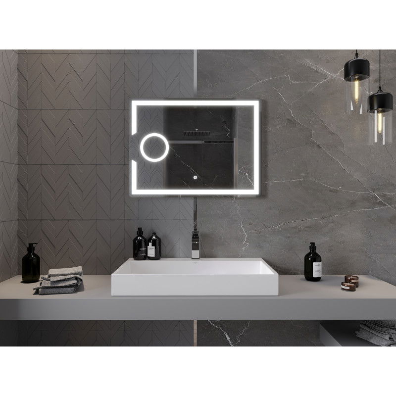 Mexen Onyx upplyst badrumsspegel med kosmetisk spegel 80 x 60 cm, LED 6000K, antifog - 9813-080-060-611-00