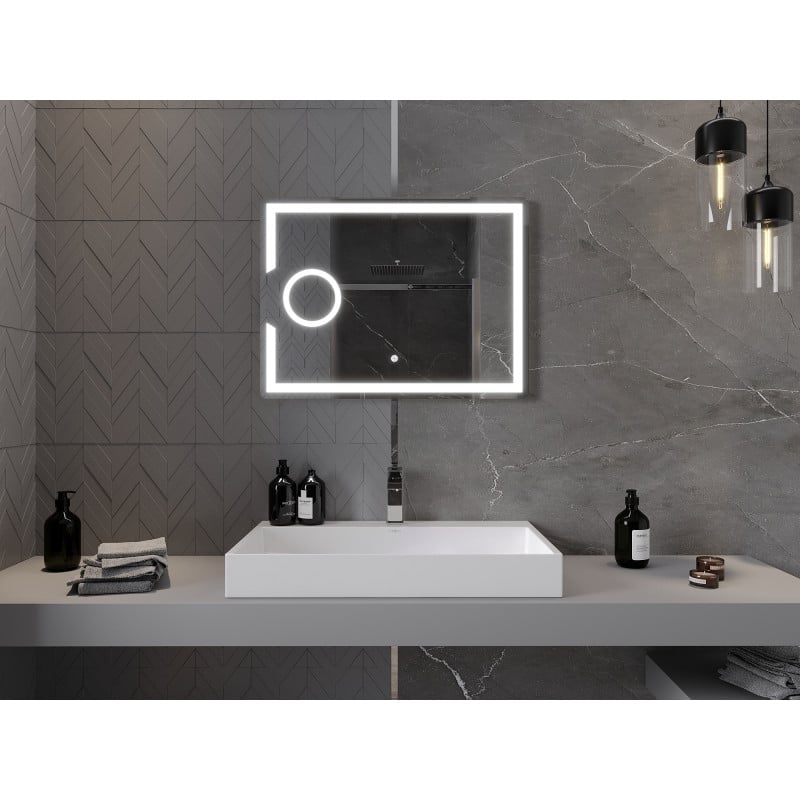 Mexen Onyx verlichte badkamerspiegel met cosmeticaspiegel 80 x 60 cm, LED 6000K, anti-condens - 9813-080-060-611-00