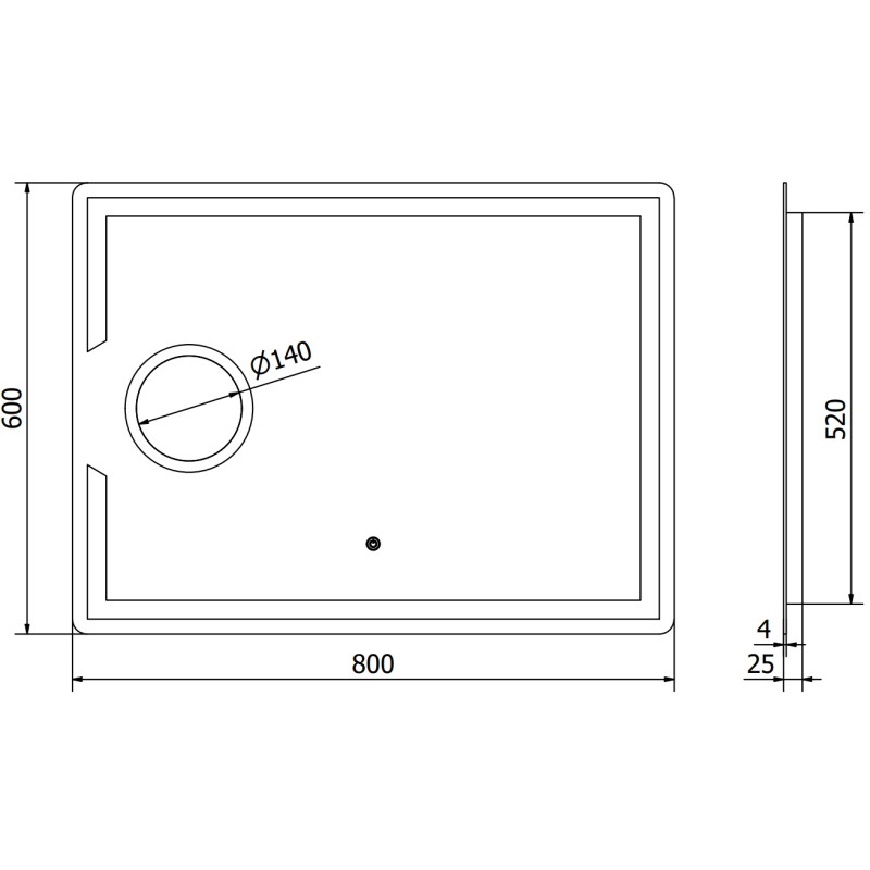 Mexen Onyx espejo de baño iluminado con espejo cosmético 80 x 60 cm, LED 6000K, antivaho - 9813-080-060-611-00