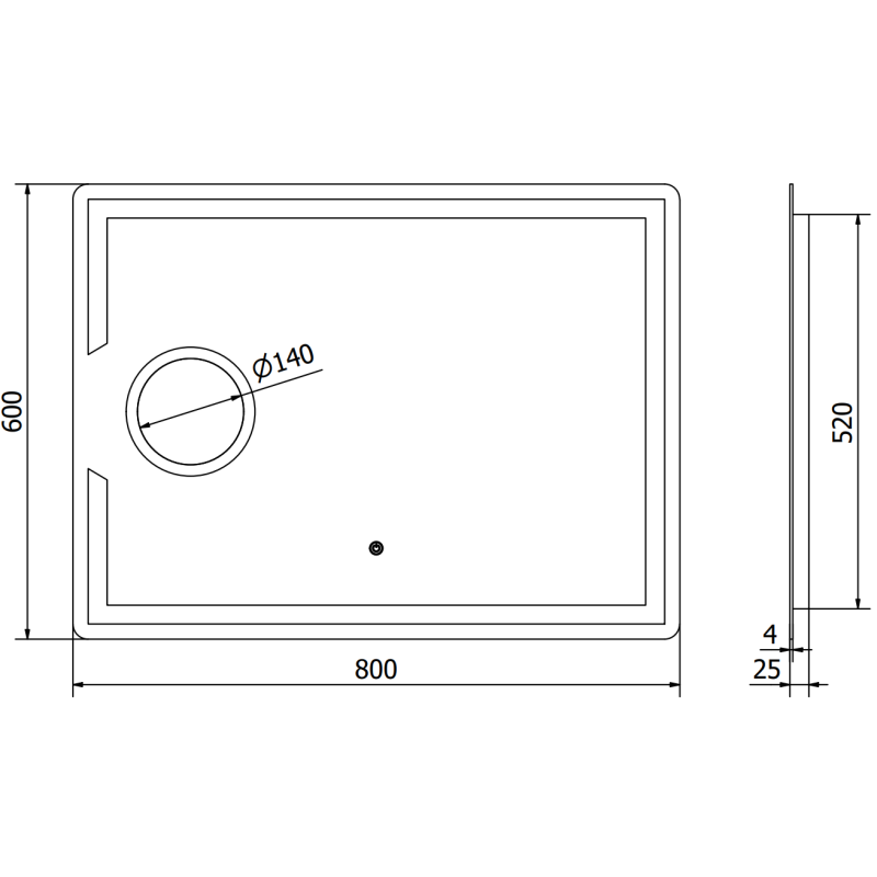 Mexen Onyx kylpyhuoneen valaistu peili, jossa on kosmetiikkapeili, 80 x 60 cm, LED 6000K, huurtumisen esto - 9813-080-060-611-00