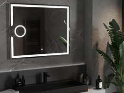 Mexen Onyx beleuchteter Badezimmerspiegel mit Kosmetikspiegel 100 x 80 cm, LED 6000K, Antibeschlag - 9813-100-080-611-00