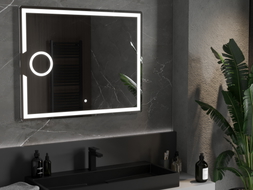 Mexen Onyx osvijetljeno kupaonsko ogledalo s kozmetičkim ogledalom 100 x 80 cm, LED 6000K, protiv magljenja